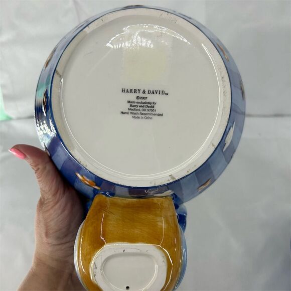 Harry & David Ceramic Moose Snack Bowl Blue Moose Tracks Design 2007 - Picture 9 of 10